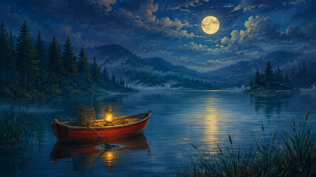 Moonlit boat artwork representing a picture created from an idea